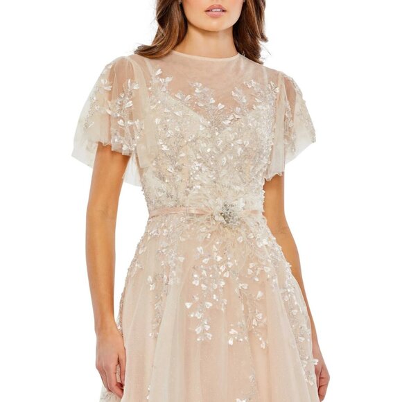 Mac Duggal Dress 20362 Embellished Flutter Sleeve Bow Waist NWT - Picture 3 of 16